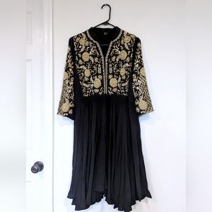 Gorgeous Black Gold Embroidered Desi Dress for Indian Wedding Sz L